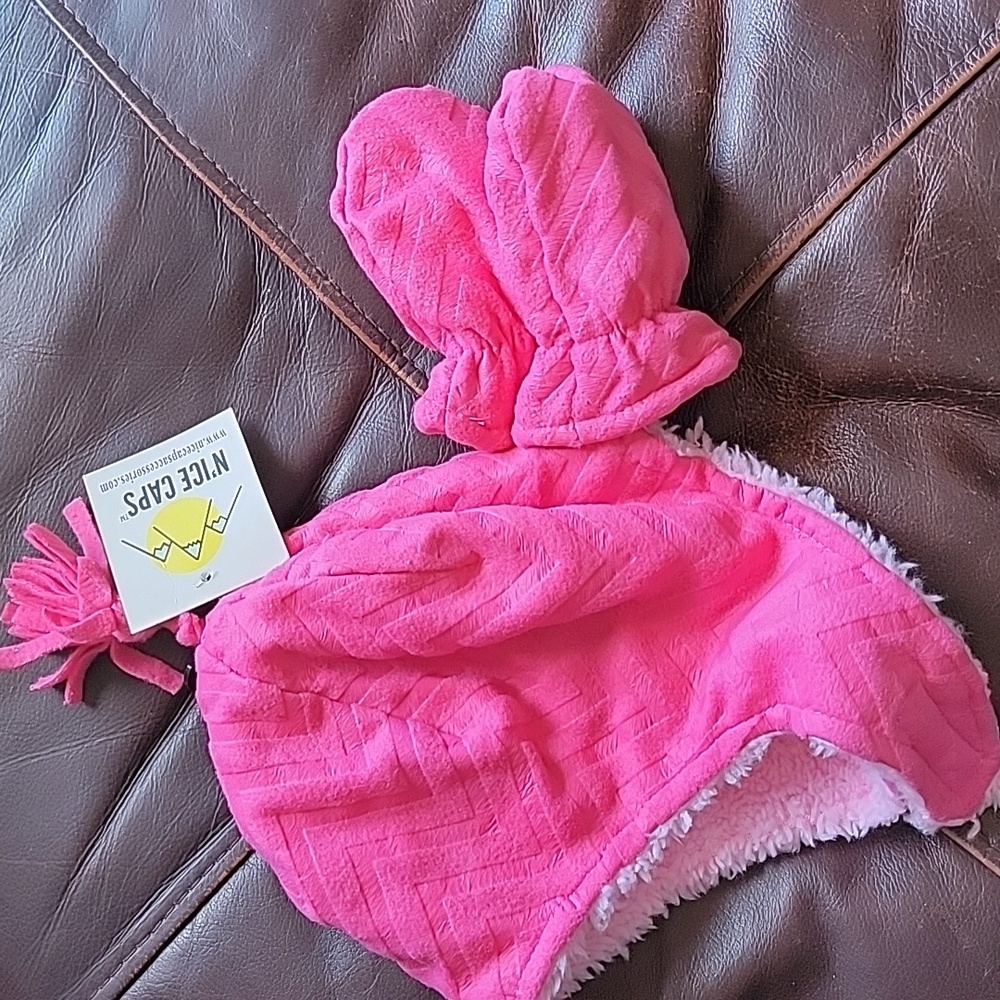 N'Ice Caps NWT Infant Snow Cap with Matching Mittens Pink